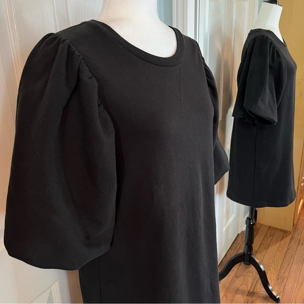 Rebecca Minkoff Mina Elbow Puff Sleeve French Terry Dress Black Medium Sweater - Picture 3 of 11